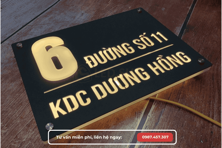 biển số nhà inox chữ nổi mica sáng đèn