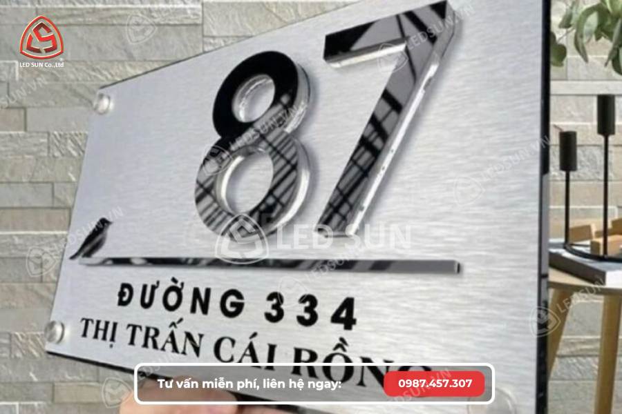 Biển số nhà inox chữ nổi mica