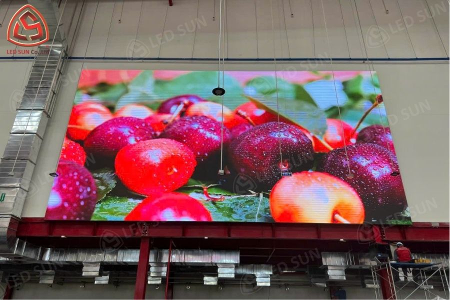 Màn hình LED P1.53 trong nhà lắp đặt tại công ty thực phẩm