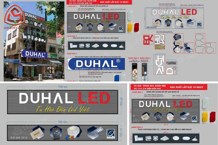 Bản thiết kế chi tiết bảng hiệu mặt tiền Duhal Led.