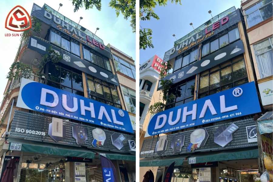 Bảng hiệu mặt tiền Duhal Led sau khi thi công hoàn thiện.